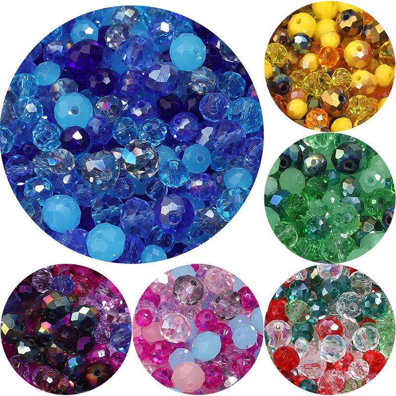100-200pcs/lot 4 6 8mm Transparent Colorful Glass Beads Faceted Crystal Glass Beads Round Flat Loose Beads For Jewelry Making