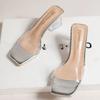 Women's Crystal Slippers Mid-heel All-matching New Summer Fashion Cool Mule Slides Sandals Transparent Jelly Square Toe Shoes
