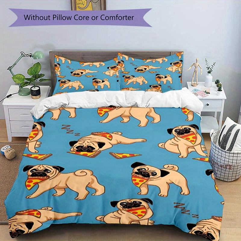 3pcs Pug, Pizza Bedding Set, Breathable and Soft, Suitable for All Seasons, Ideal for Home Use, Suitable for Bedroom Decor yy250821188