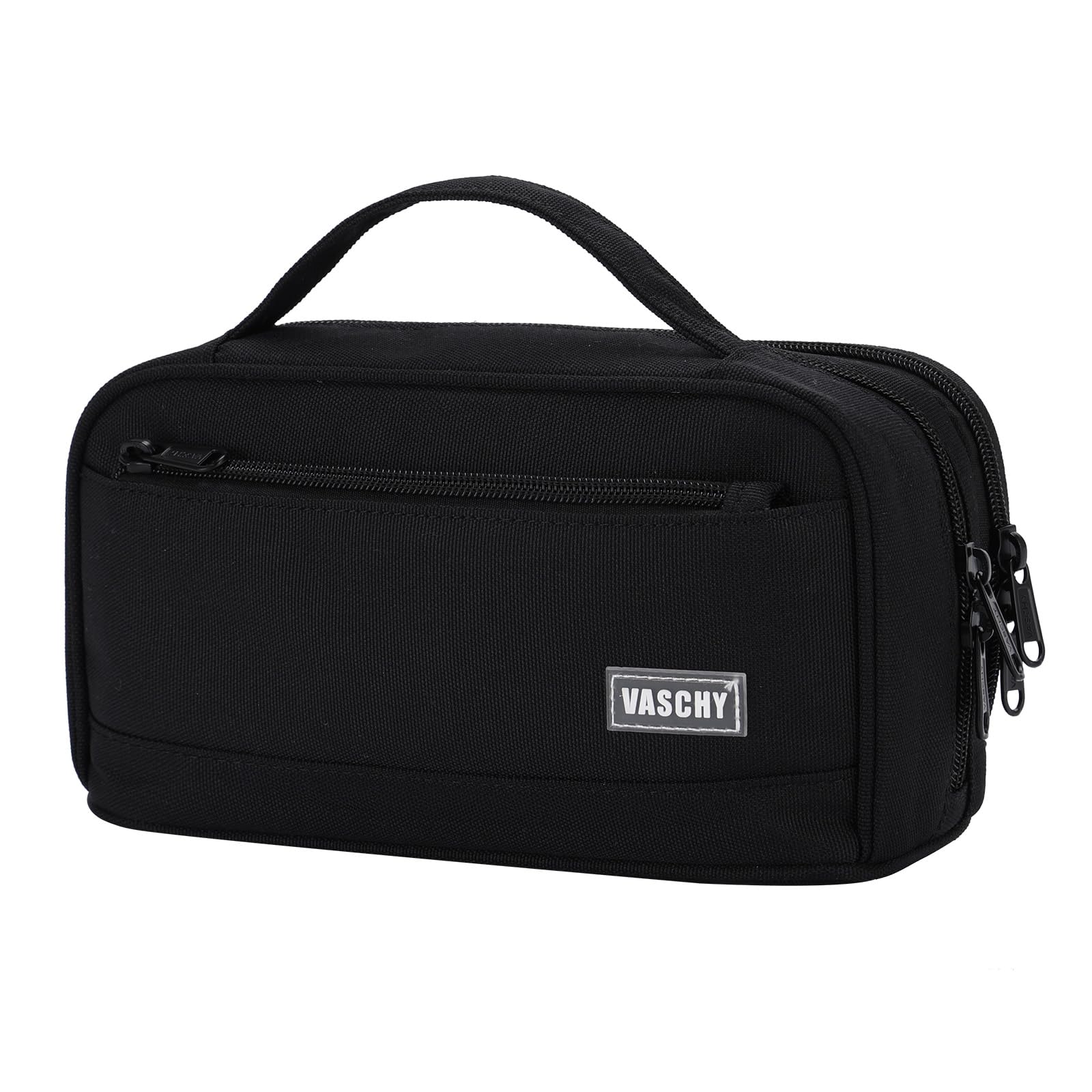 

VASCHY Пенал большой вместимости, простой пенал для старшеклассников и студентов, со складкой для канцелярских принадлежностей и школьных принадлежностей, черный кейс, двухъярусный дизайн, чёрный