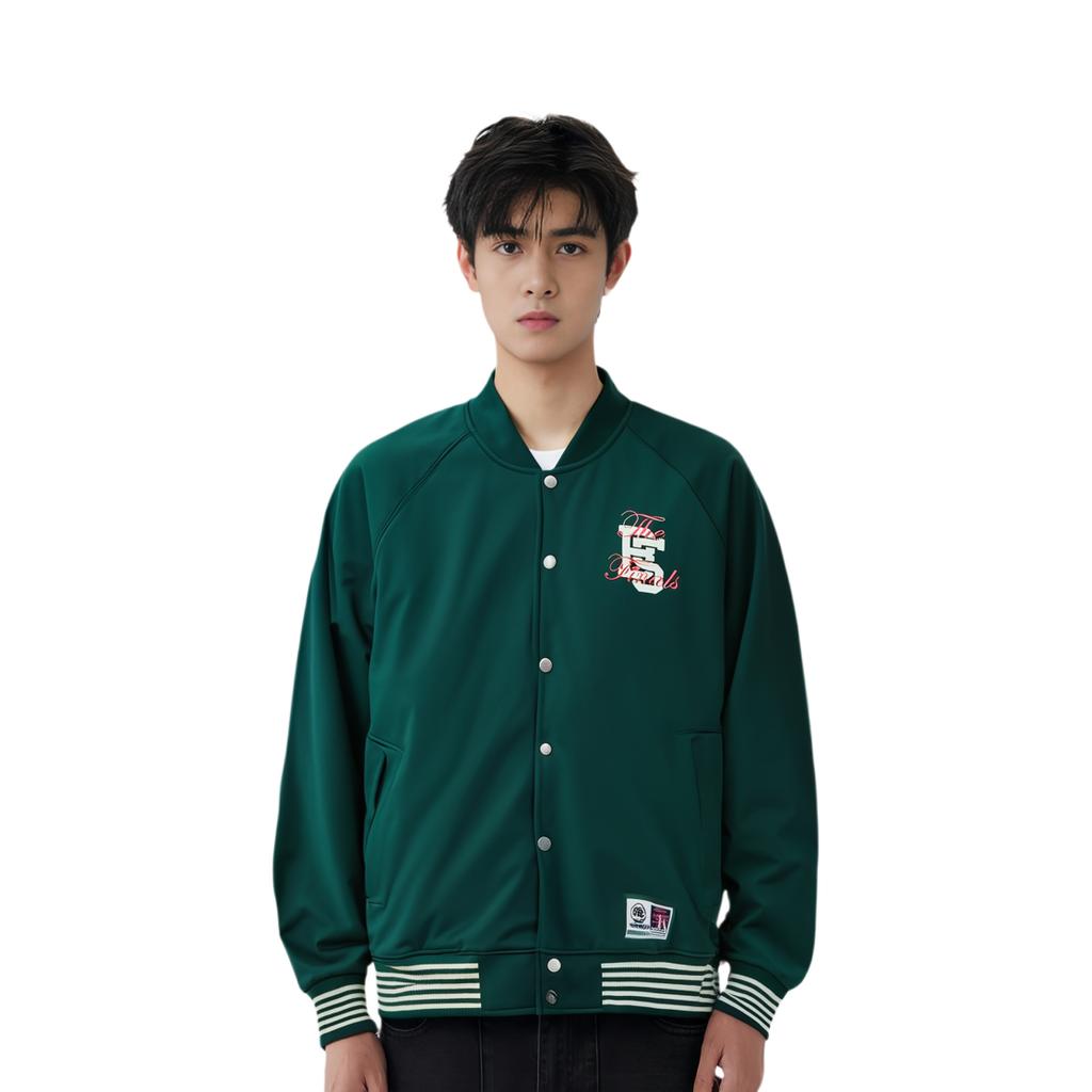 Li Ning Badfive Series Letter Print Solid Color Baseball Jacket Men Jackets Green AJDT045-1