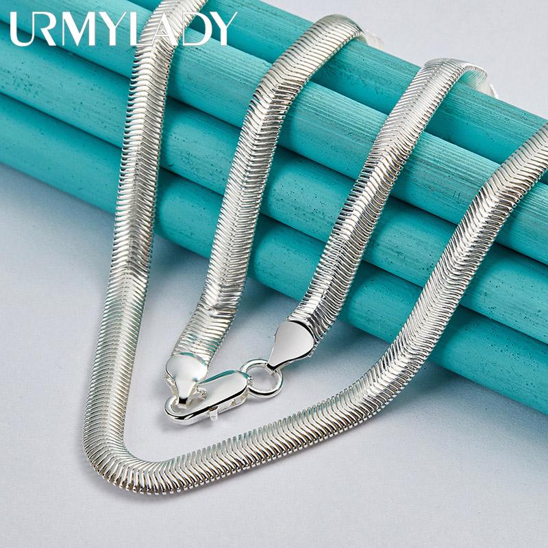 URMYLADY 925 Sterling Silver Flat Snake Chain 16-26 Inch Necklace For Women Jewelry