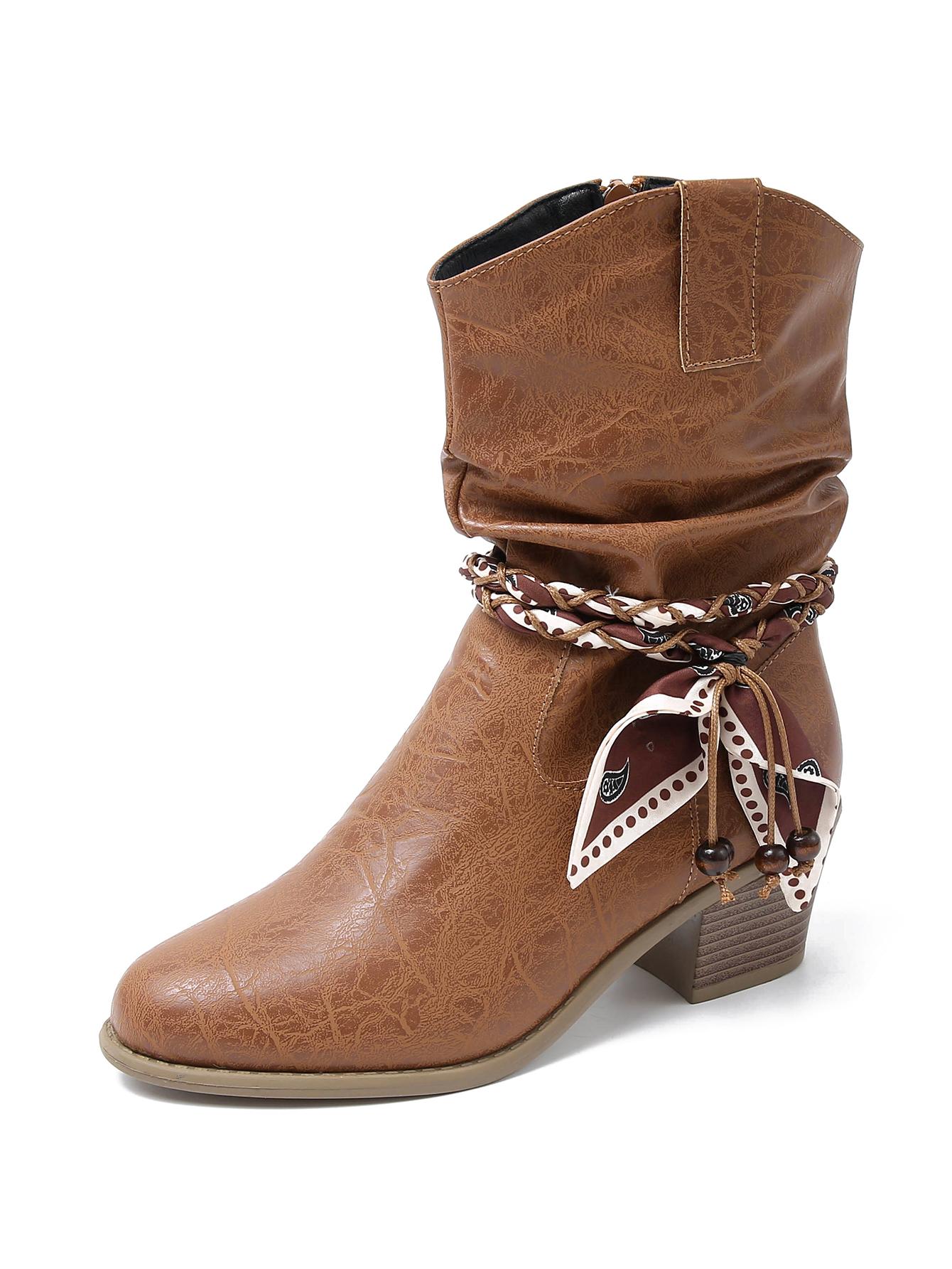 

Ladies retro casual boots with chunky heels, fashionable and versatile, elegant and available in large sizes, short boots 42