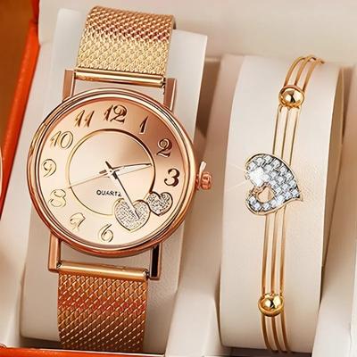 Elegante Rose Gold Herz Zifferblatt Uhr Weibliche Einfache Temperament Student Wasserdichte Weibliche High-level Weibliche Luxus Uhren Frauen