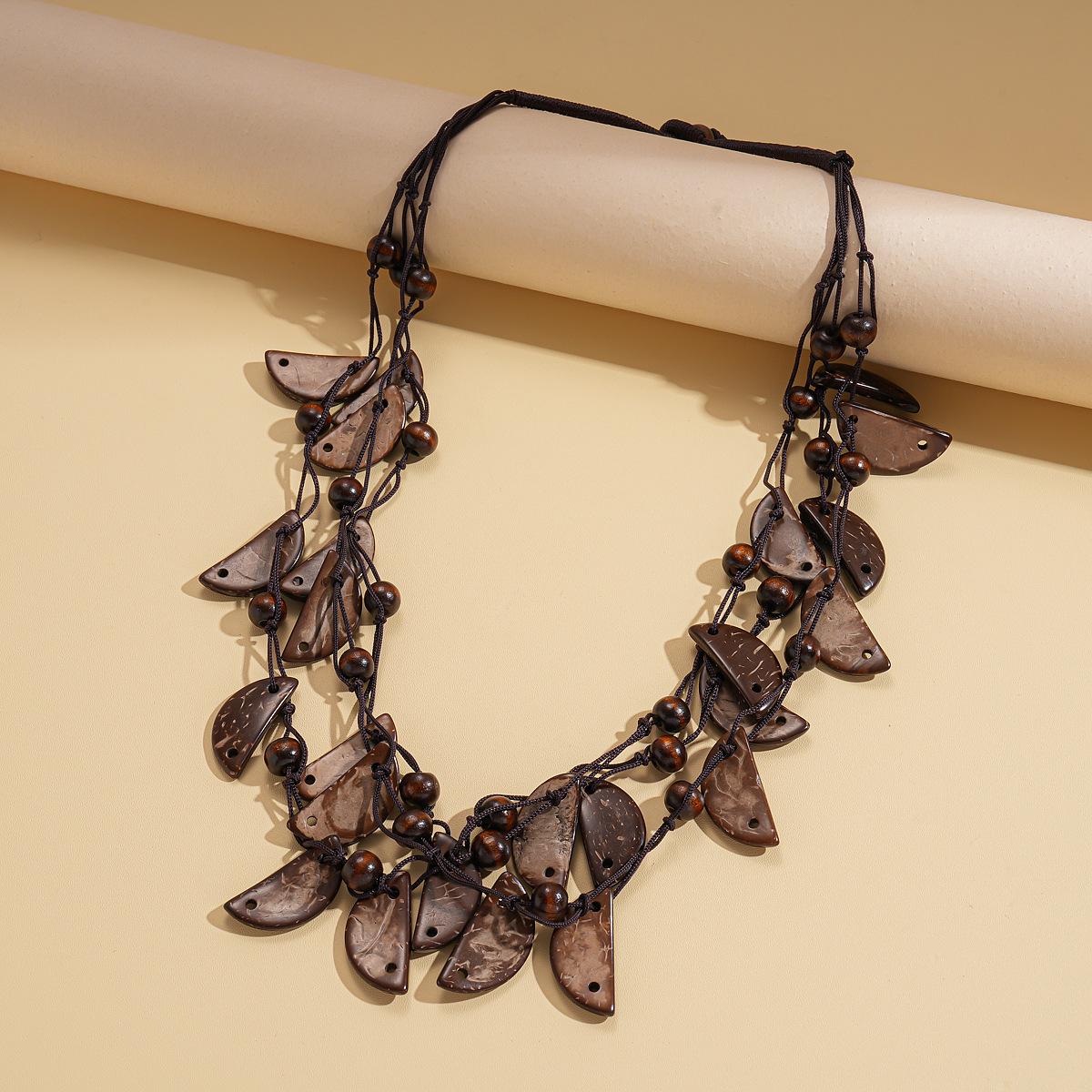 Богемный Деревянные Бусины Кокосовая Скорлупа Бусины Трехслойное Ожерелье Отпуск Ретро Ожерелье