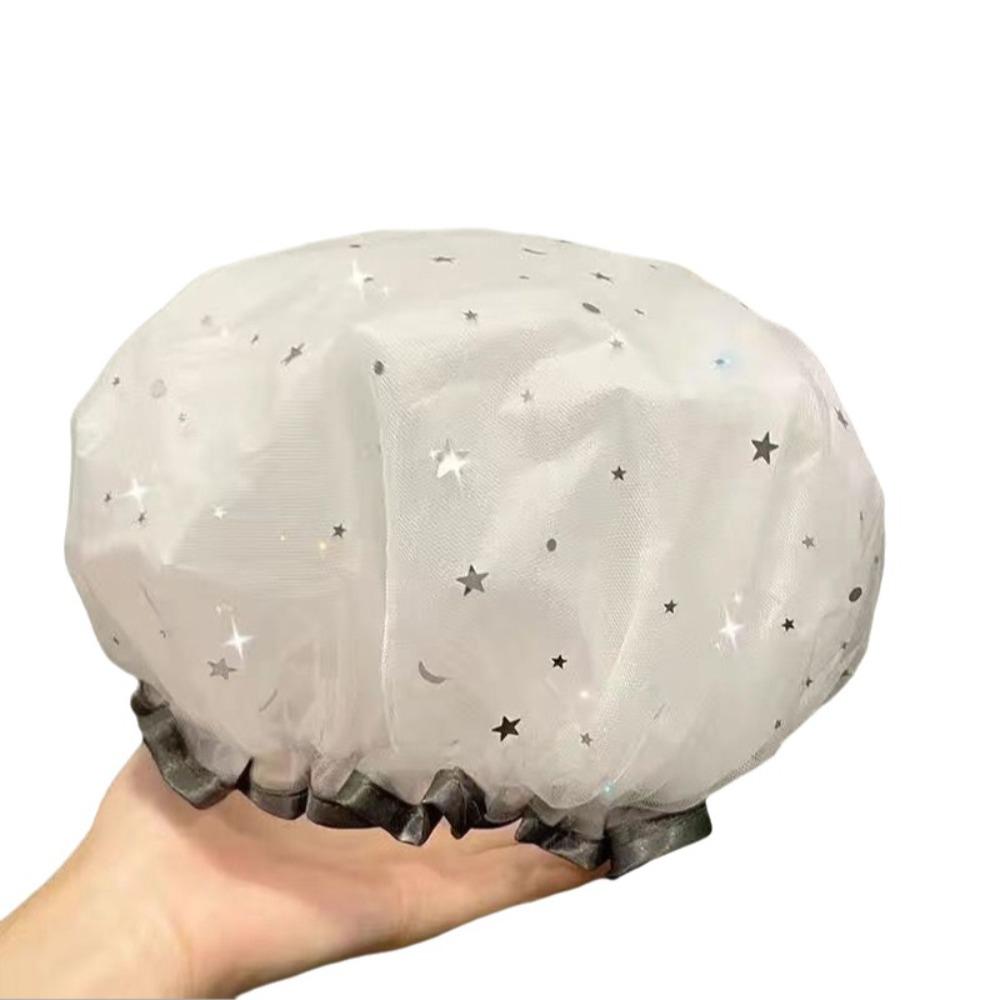 Double Layer Waterproof Shower Cap PVC Sanitary Hat Reusable Bathing Hat Bathroom серый