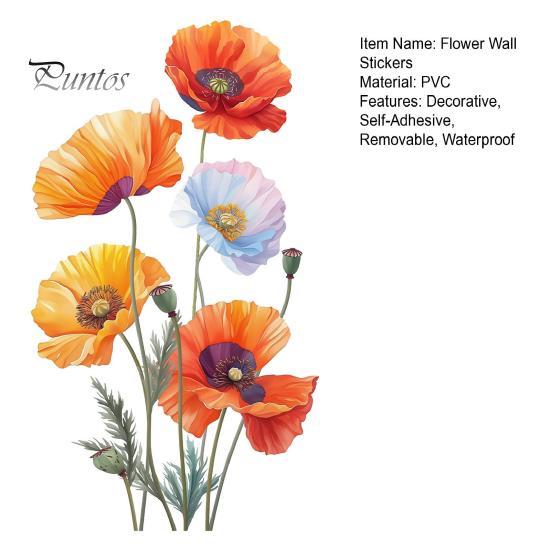 Decorative Flower Decals for Glass Doors 2Pcs Watercolor Wall Stickers, PVC Waterproof Floral Decals, Peel And Stick Creative Art Gifts Decor,