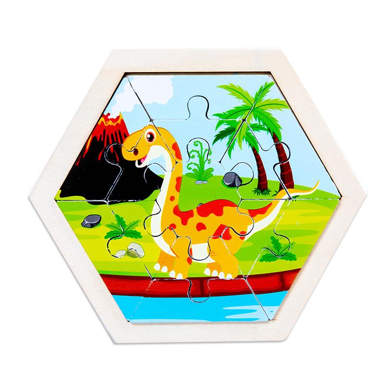 Hexagonal Children's Creative Three-dimensional Animal Puzzle Wooden Early Education Puzzle Fruit and Vegetable Traffic Cognitive Toys