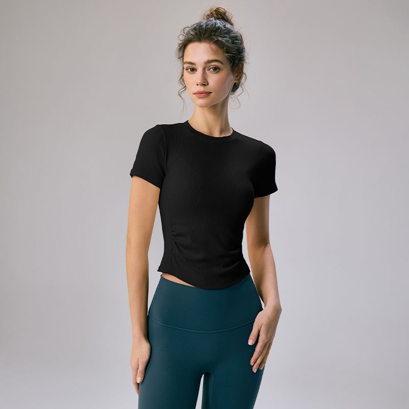 Mitaogirl Kendall Short Sleeve T-shirt Women Summer Slim Fit Slimming Shoulder Basic White T Running Fitness Yoga Clothes