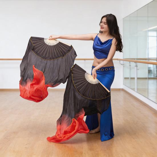 Gradual Color Dancing Fan Handmade Belly Dance Veils Unique Hand Dyed Fan Stage Show Prop for Adult Kid