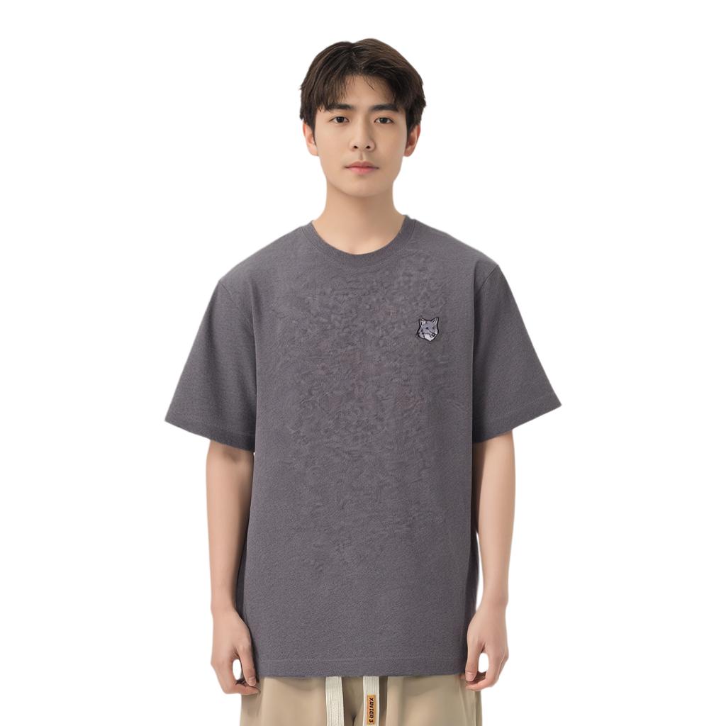 Maison Kitsune SS24 Fox Head Patch Loose Short Sleeve T-Shirt Men Tops Dark-Gray LM00107KJ0119-H170