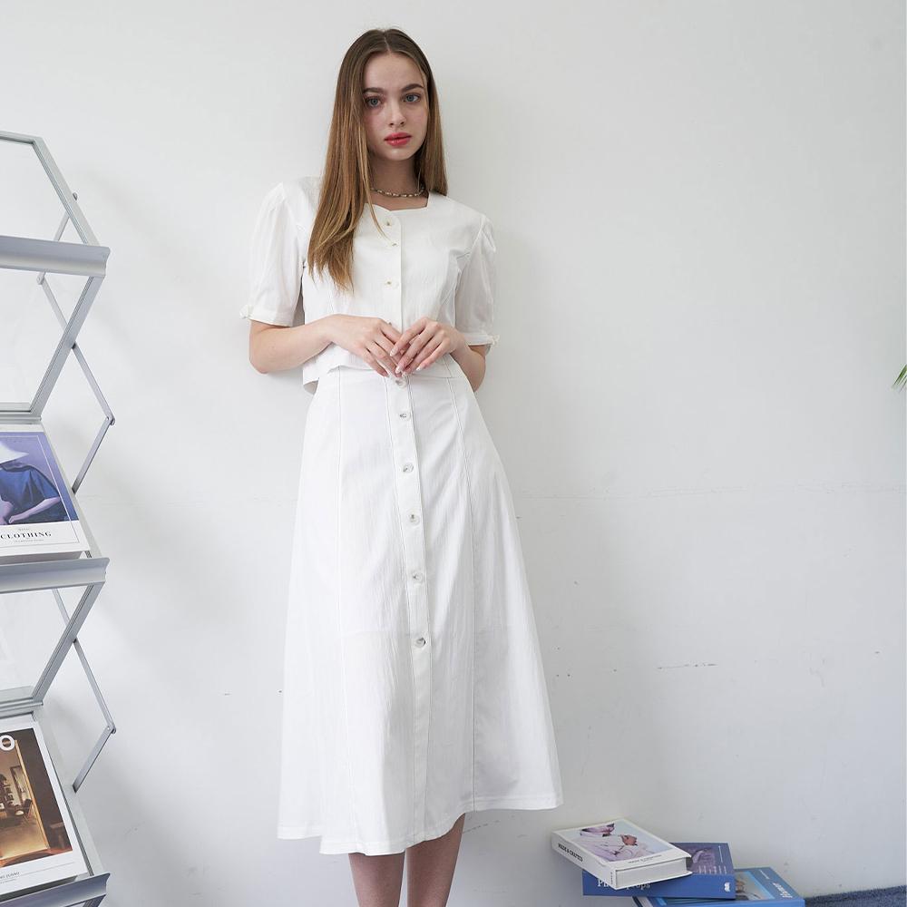 Bye Bye Seop Stitch Long Skirt White [T52]