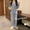 [MEME XTRA] Pajamas Ladies Front Opening Top and Bottom Set Room Wear Room Wear Thin Plain Color Sweat Absorption Ventilation Long Pants Sleeping