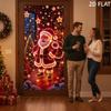 2D Flat Christmas Door Cover With Glowing Neon Santa Pattern For Front Door Home Holiday Party Decor