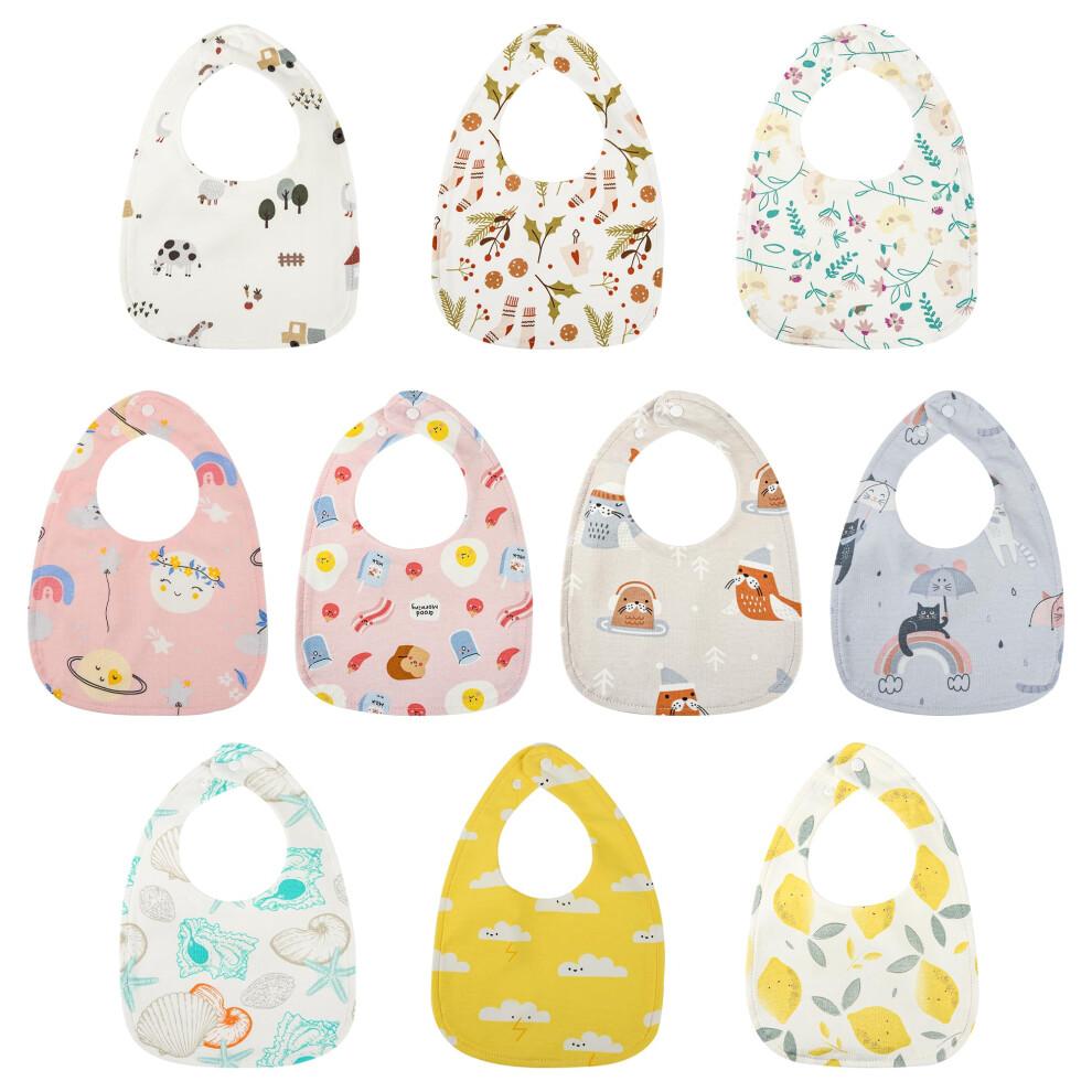 Yafane Baby Dribble Bibs Waterproof Absorbent Cotton Drool Bibs for Baby Boys Girls Unisex Bibs Toddlers Infants for Feeding and Teething 10 Pack (Pi