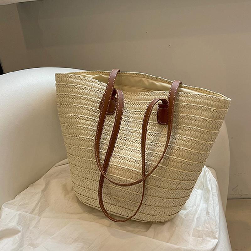 Bolsa de ombro feminina de grande capacidade, bolsa de palha trançada de verão, bolsa de mão fashion feminina de luxo, bolsa de praia, bolsa de compras de Bali