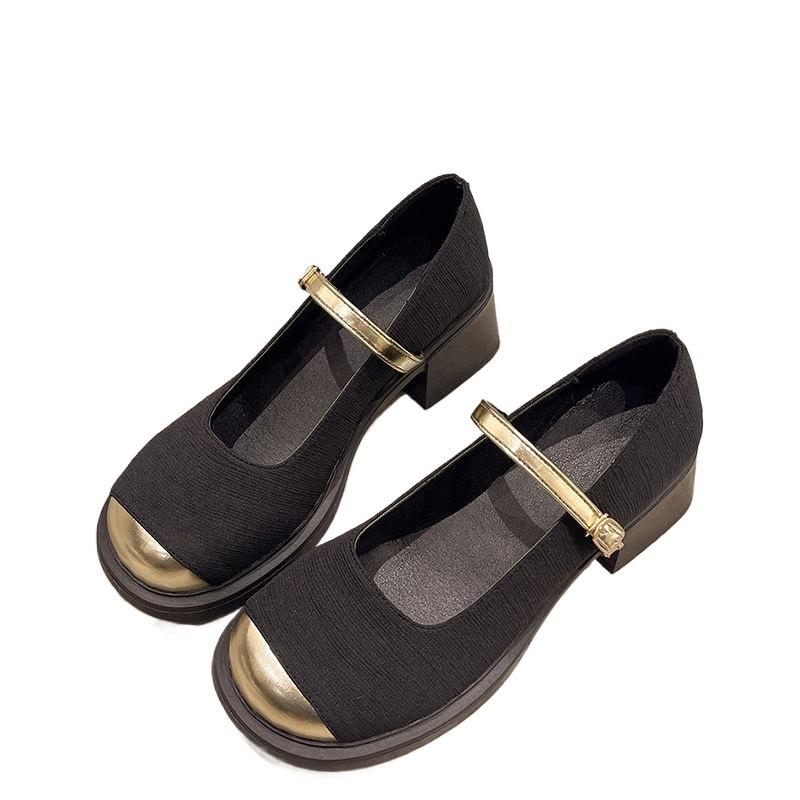 2025 spring and autumn women's single shoes Korean version of new high heels women's retro women's shoes light mouth versatile with skirt