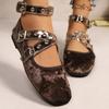 Suede Flats Women's Fashion Round Toe Shallow Rivet Metal Buckle One Strap Soft Sole Non-Slip Plus Size Single Shoes