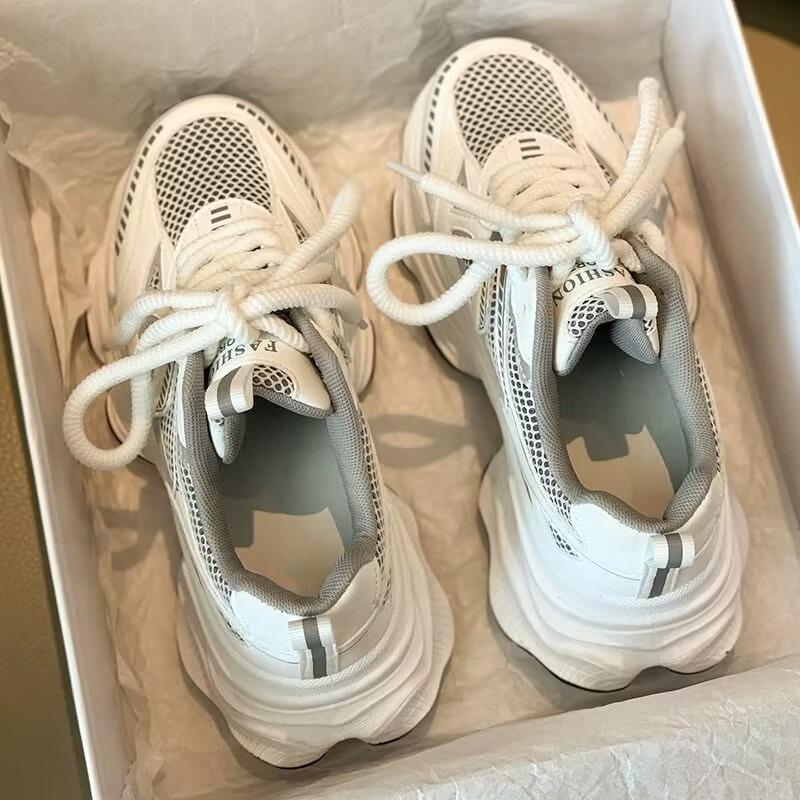Thick-soled dad shoes new spring and summer thin mesh shoes breathable mesh heightening casual little white sneakers