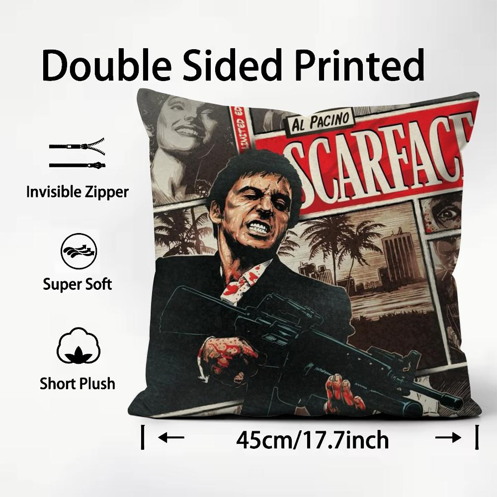 movies S-Scarface Cushion Cover Comfortable Reversible Pillow Cover Ideal for Car Sofa Bedroom & Beyond