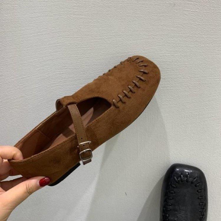 Sheepskin version~ French retro round head suede Mary Jane single shoes women's 2025 new two-wear light mouth flat-soled single shoes