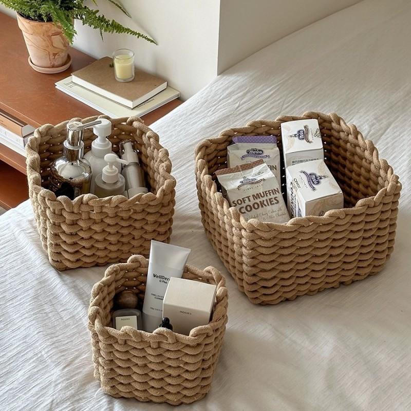 Cotton Rope Storage Basket Handmade Minimalist Organizer Desk Cosmetics Remotes Stationery Small Items