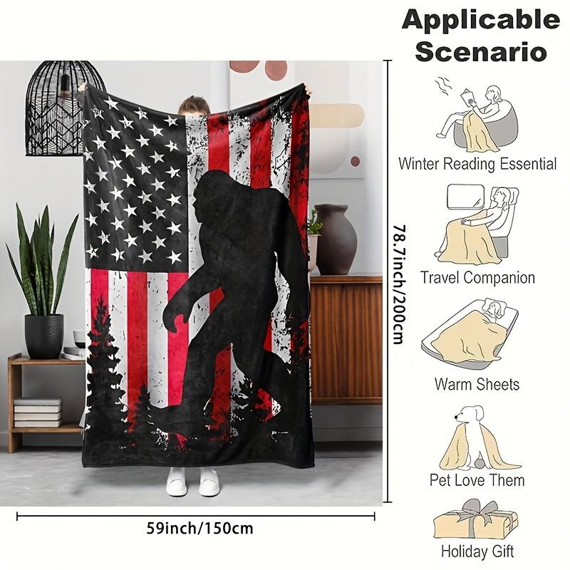 

Sasquatch Silhouette on US Flag Fleece Blanket Mythical Creature Art Design Soft Warm Throw Boho Interior Decoration Bedding 70x100cm28x39in