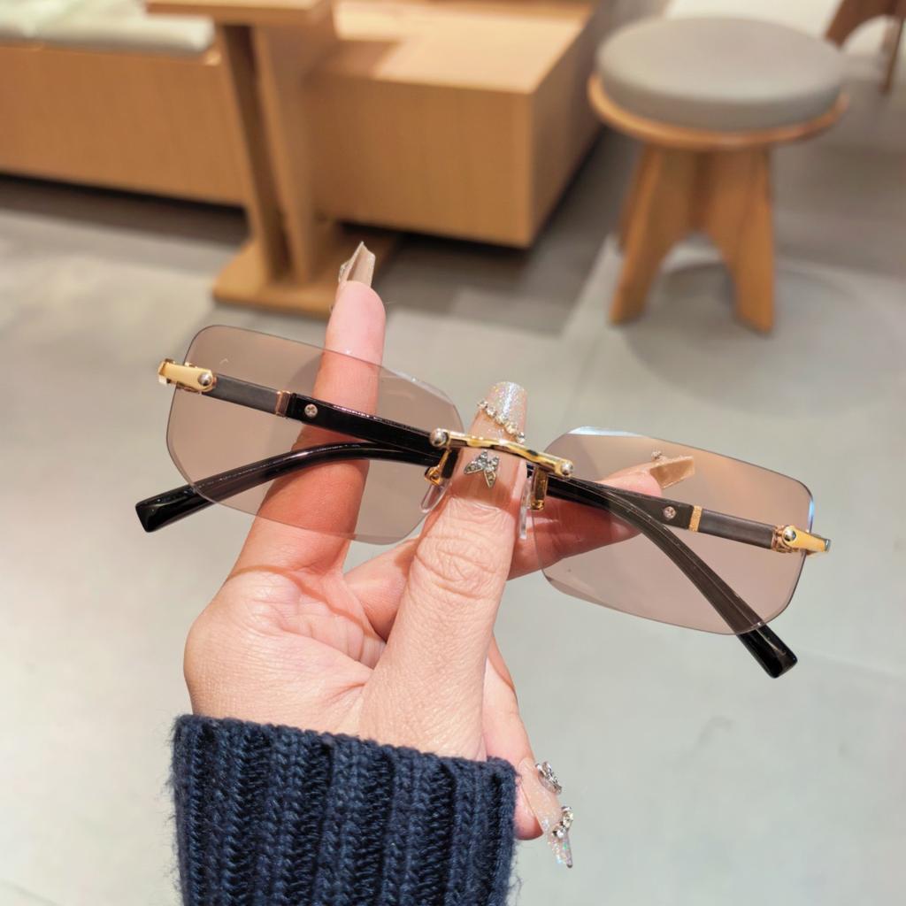 Frameless Cut Edge Box Sunglasses, Fashionable Retro Style, Unisex Outdoor Sunshade Glasses