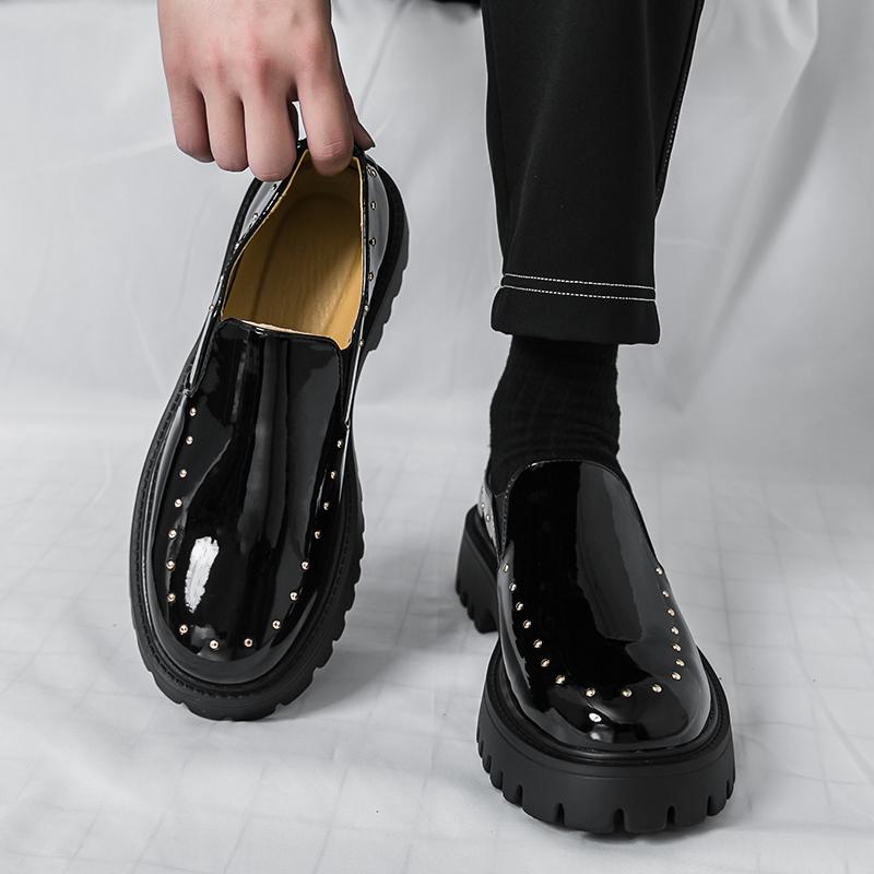 Fashion Lacquer Leather Men's Shoes Trendy Minimalist Black and White Style Fashion Party Daily Office Work Outdoor Street Shoes New