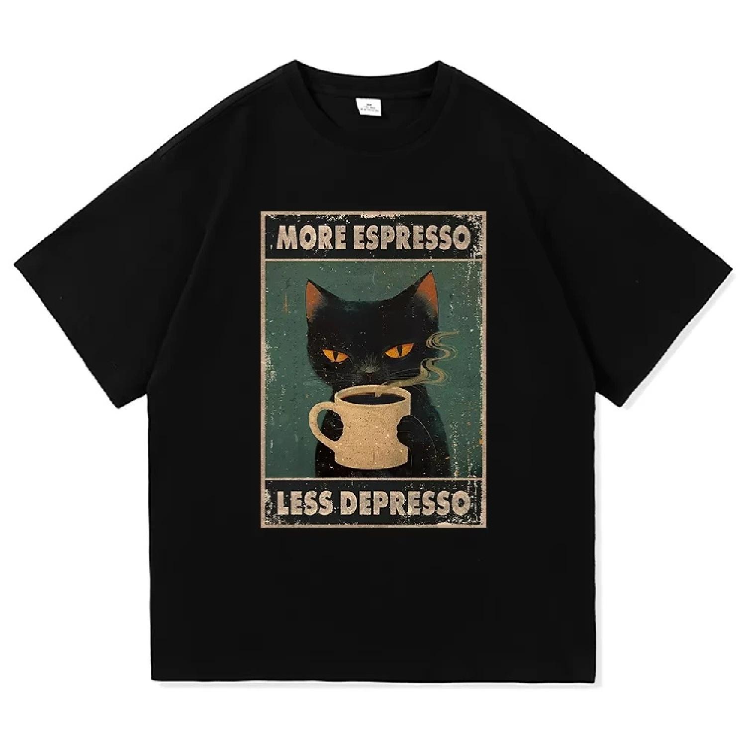 

Summer Clothes Funny Cat More Espresso Less Depresso Printed Kids Tshirt Aesthetic Vintage Cartoon Cute Children s Clothing Tops XXXXXL чорний