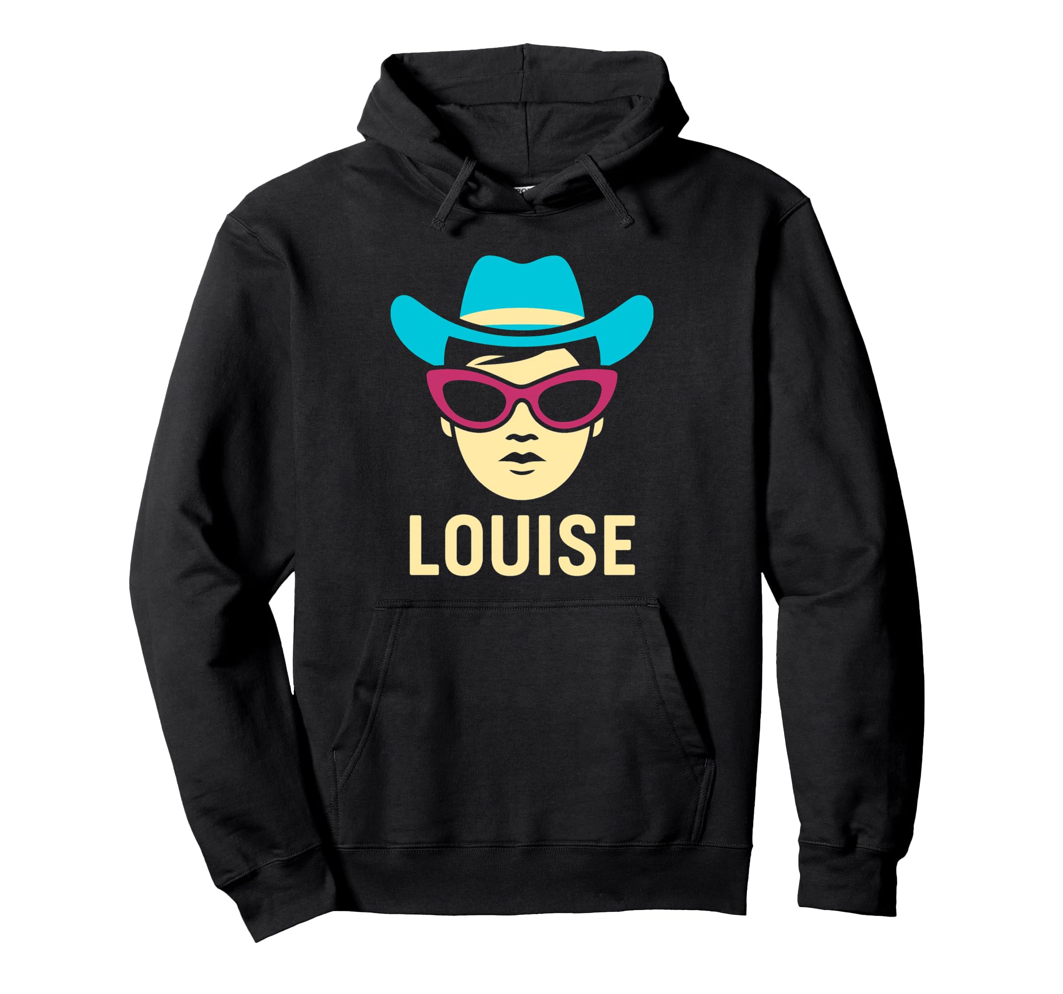 

Louise and her cute cowgirl hat and sunglasses are matching best friend hoodies.