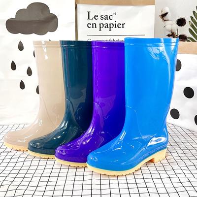 Low-heeled Fashion Long Rain Boots Women's Non-slip High-tube Water Shoes Pvc Women's Rain Shoes High-top Women's Soft
