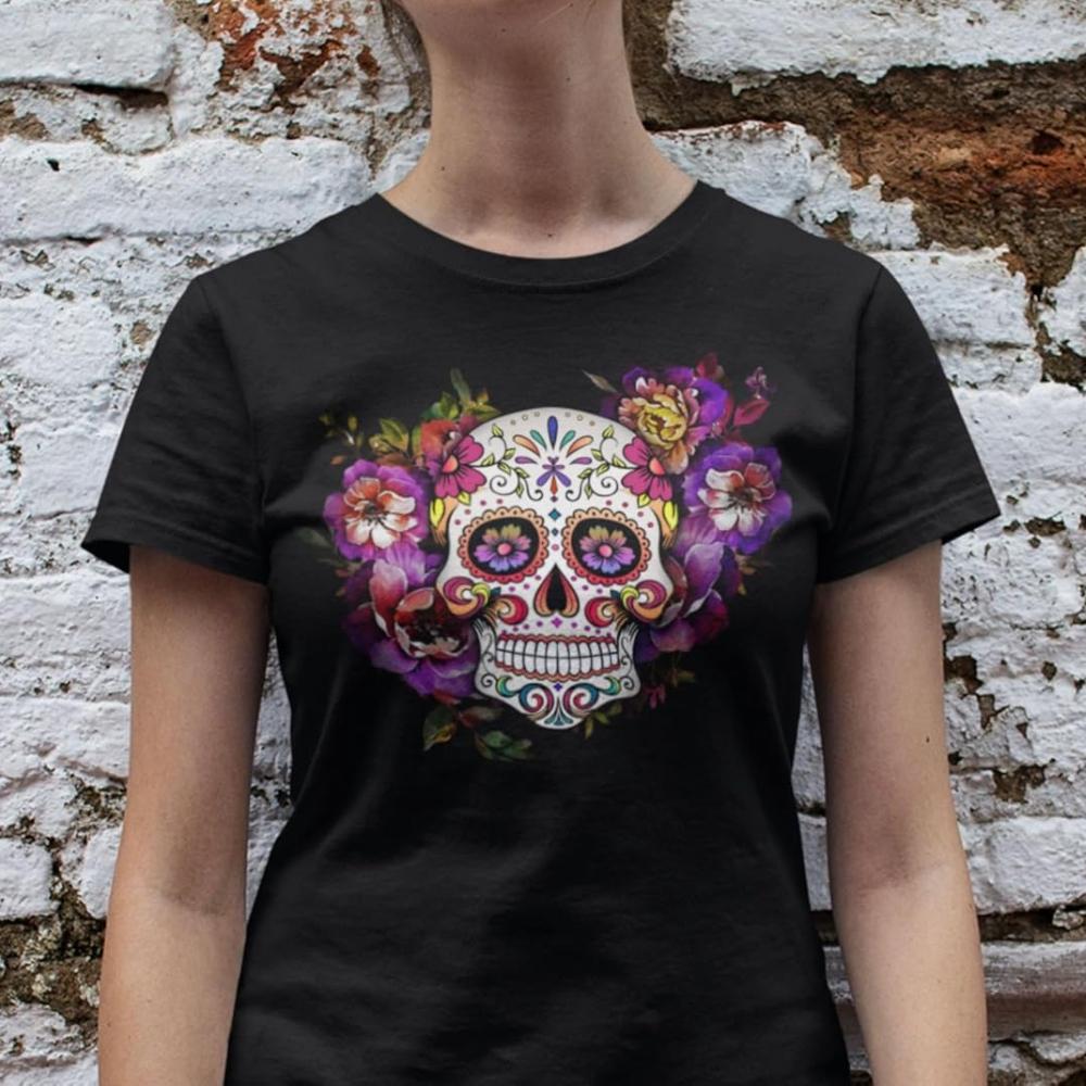 Halloween Skull TShirt Funny Skeleton Women TShirt Halloween Graphic Vintage Shirt Day of The Dead Tee Dia De Muertos Tops