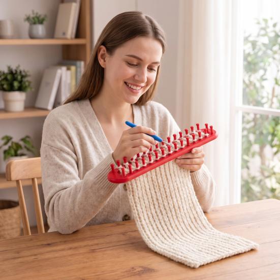 Plastic Knitting Loom Long Hook Set, Beginner for DIY Hat Wool Supplies Scarf Shawl, Rectangular Yarn Weaving with Crochet Kit