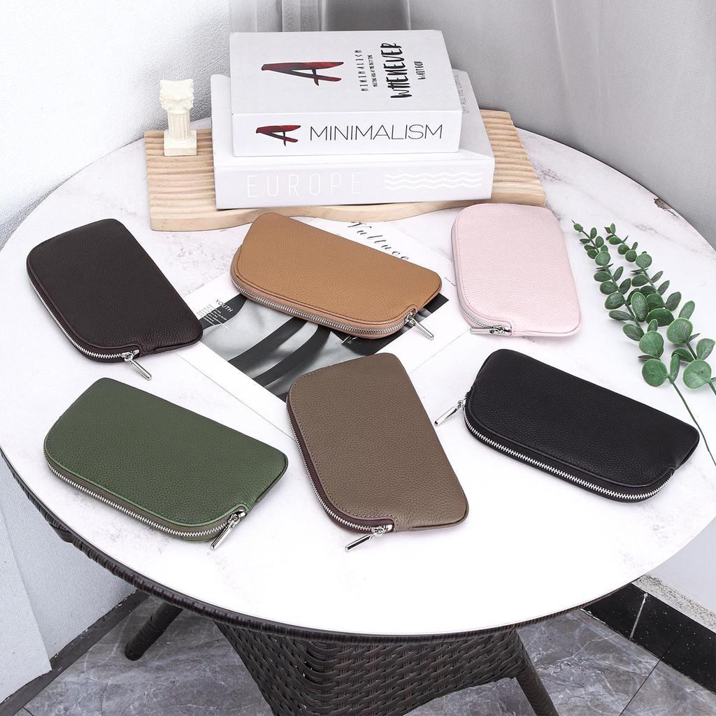 Women's Genuine Cowhide Leather Long Wallet with Phone Holder and Zipper