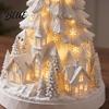 Small Decorative Tree LED Light Up Snowy Christmas Tabletop Decoration, Mini Night Cozy Living Room Accessory Light, Indoor Desktop Holiday Decoration