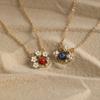 Retro Color Small Daisy Flower Fruit Series Strawberry Cat Paw Pendant Necklace Color Dripping Oil