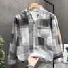 Camicia da uomo a quadri patchwork con bottoni, vestibilità larga, casual, con finiture a contrasto, manica lunga