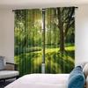 2 pieces of summer forest light and shadow printed curtains, pole bag curtains, home decoration, room decoration