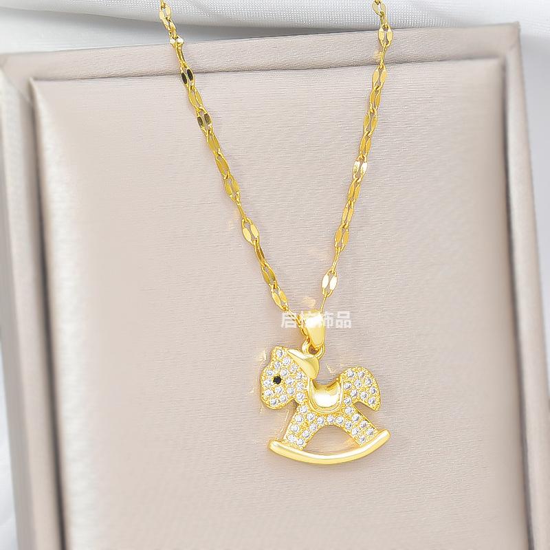 Wind Full Diamond Pony Necklace Female Design Versatile Trend Temperament Cartoon Pendant Jewelry