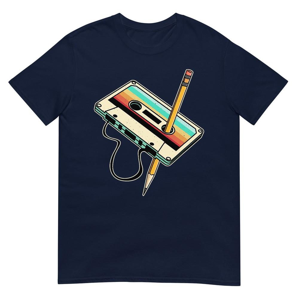 80s 90s Retro Party Fancy Dress Cassette Tshirt Black S