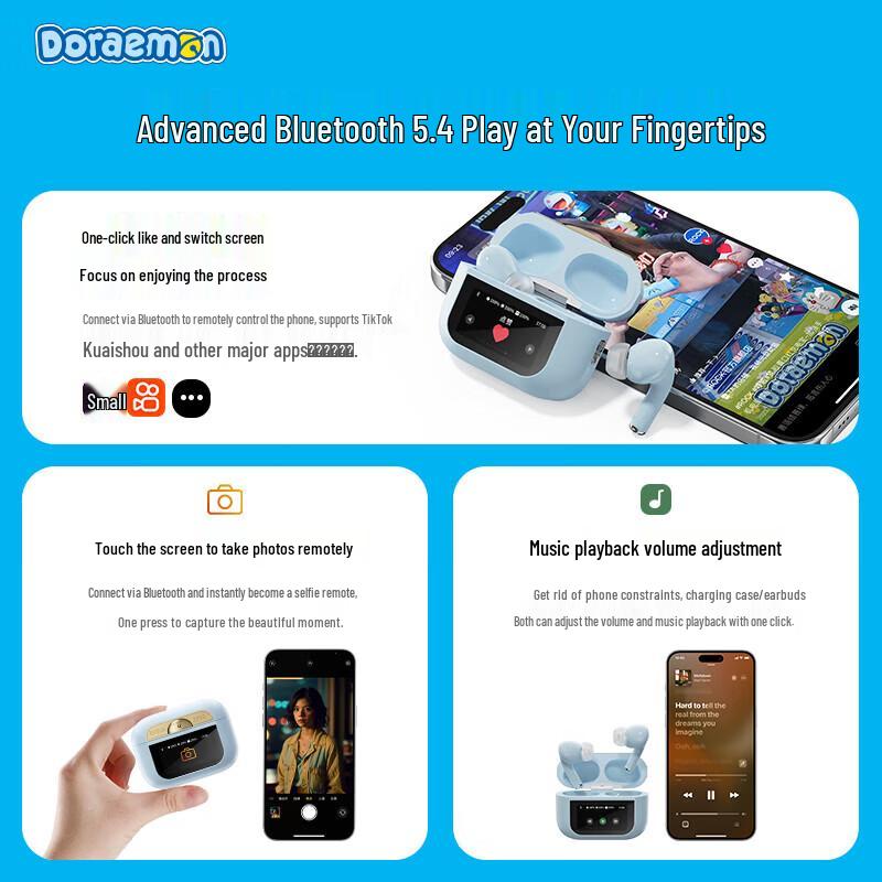 ROCK Doraemon Smart Touch Screen ANC Wireless Earbuds