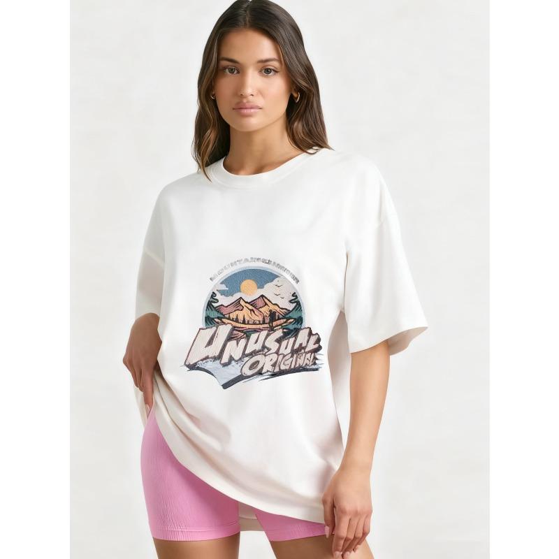 

Oversized T-Shirt Black Mountain Landscape Unusual Origins Graphic Print Casual Streetwear Summer Top XXXXL белый