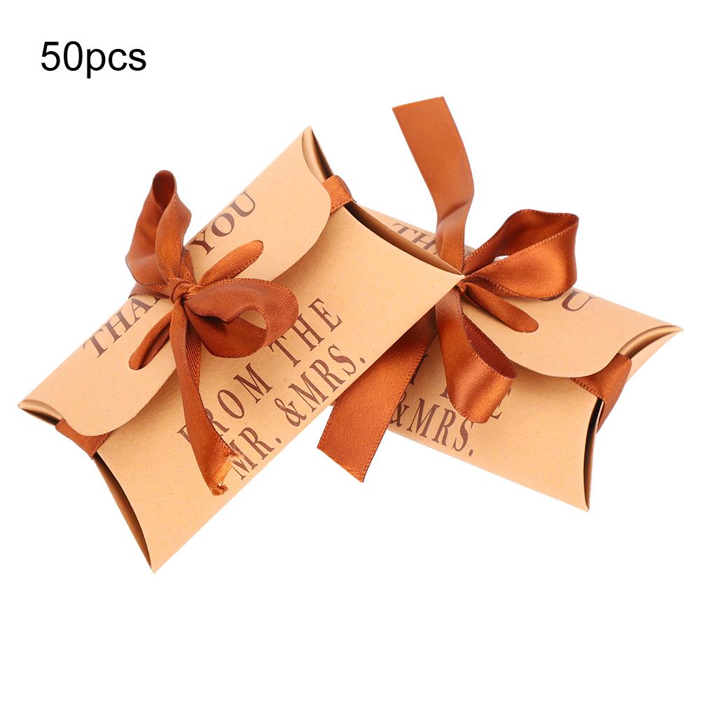 50pcs Kraft Paper Pillow Shaped Wedding Birthday Party Gift Box Portable Exquisite Candy Box