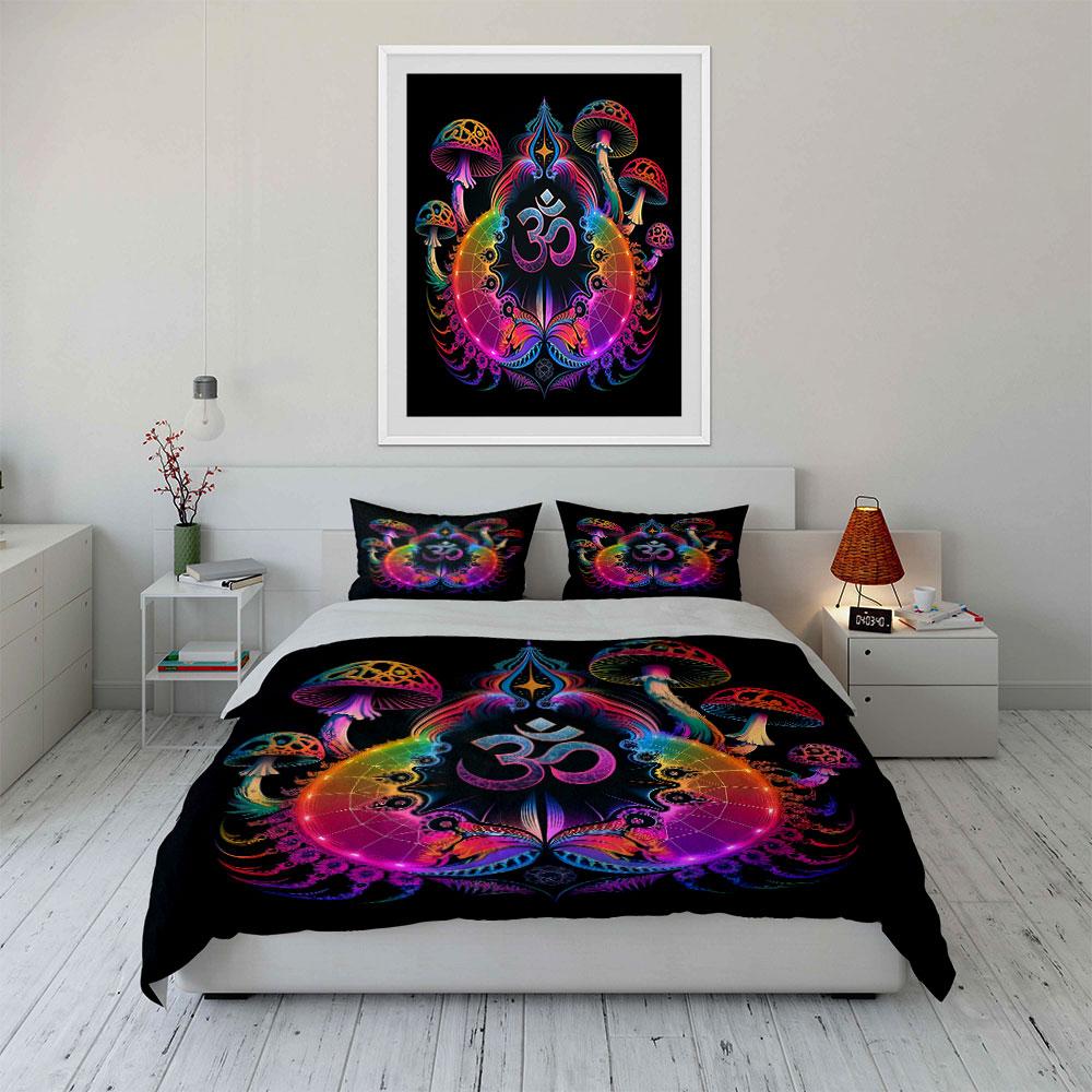 Psychedelische Kunst Meditations-Dekorations-Set Weiches hautfreundliches Bettwäsche-Set Enthält 1 Bettbezug und 2 Kissenbezüge Geschenk