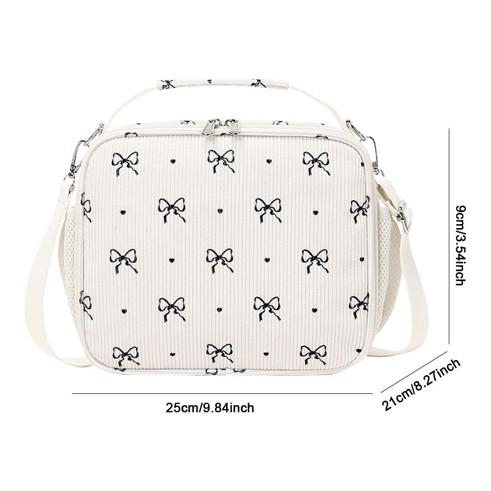 Corduroy Insulated Lunch Bags Floral Printed School Cooler Bags Insulation Lunch Box for Picnic School Work Travel