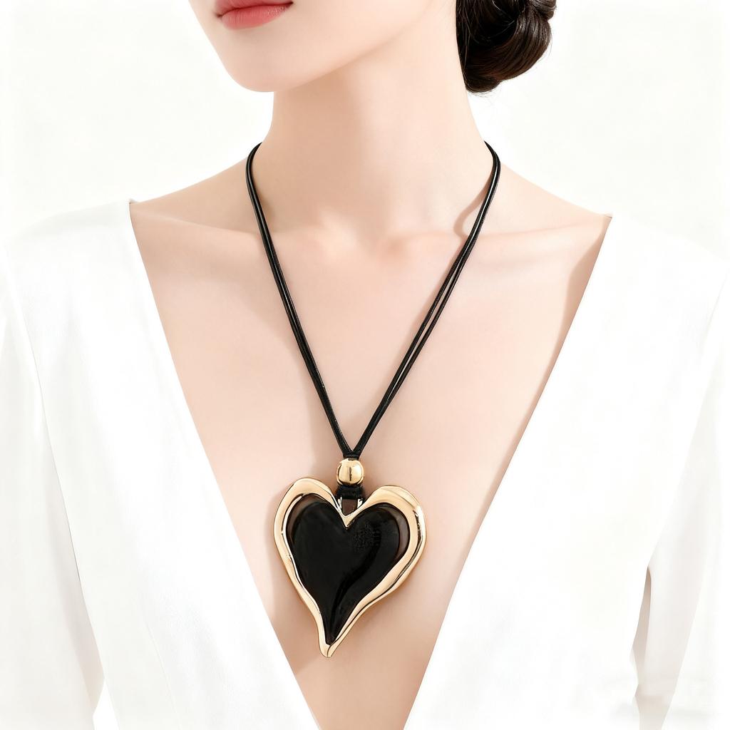 Fashion black rope metal love pendant necklace alloy pendant women's simple versatile item