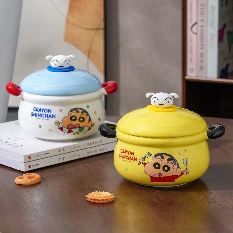 Wjg Pretty B Unisex Infant Crayon Xiaoxin Binaural Instant Noodle Bowl With Lid Dormitory Home Student Doll Ceramic Big Soup Bowl High Value Gift Cm