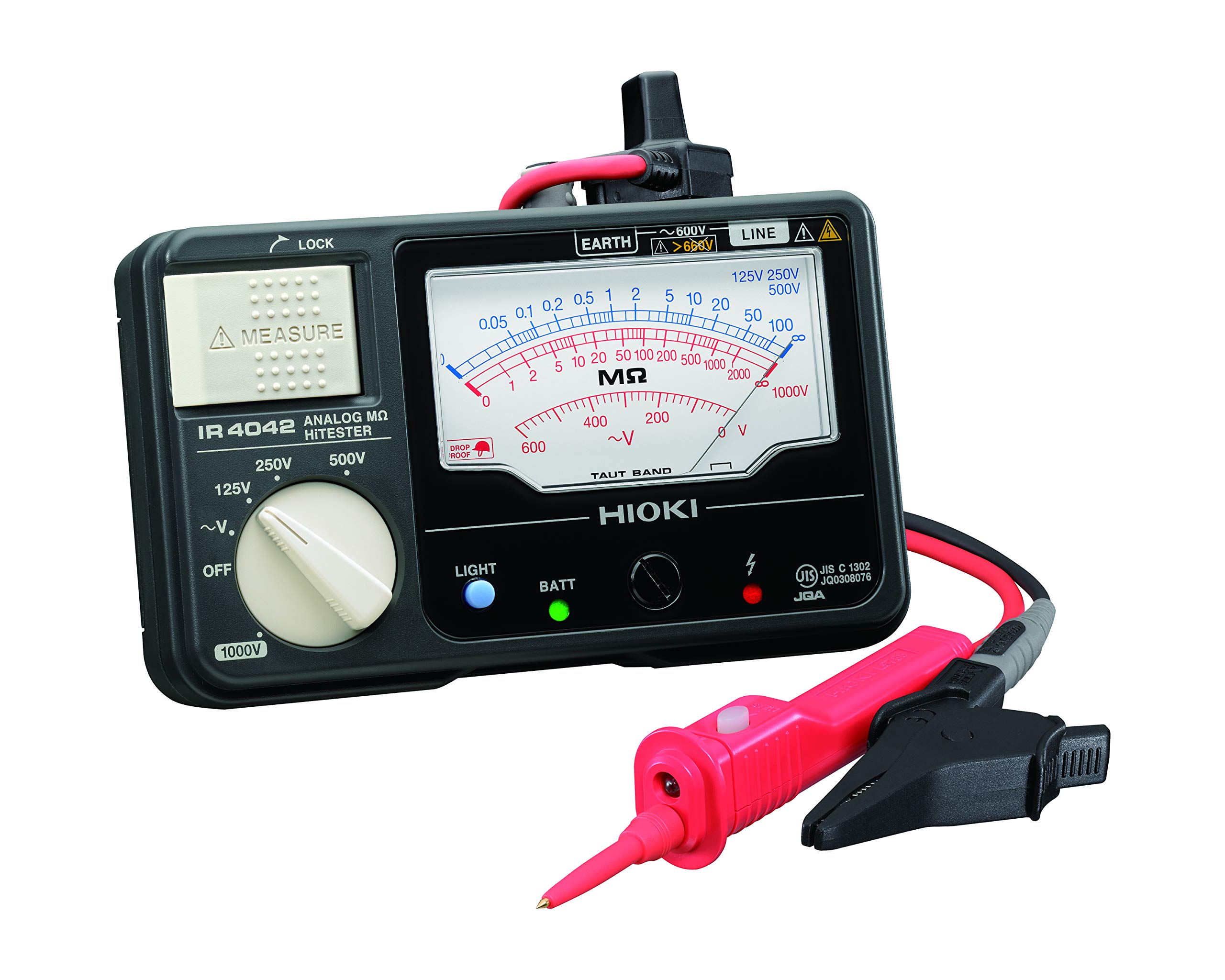 

HIOKI Мегомметр аналоговий тестер високого опору Набір вимірювальних проводів з перемикачем Аксесуари Сертифікація JIS Зроблено в Японії Номінал 4 діапазони DC 125V чорний