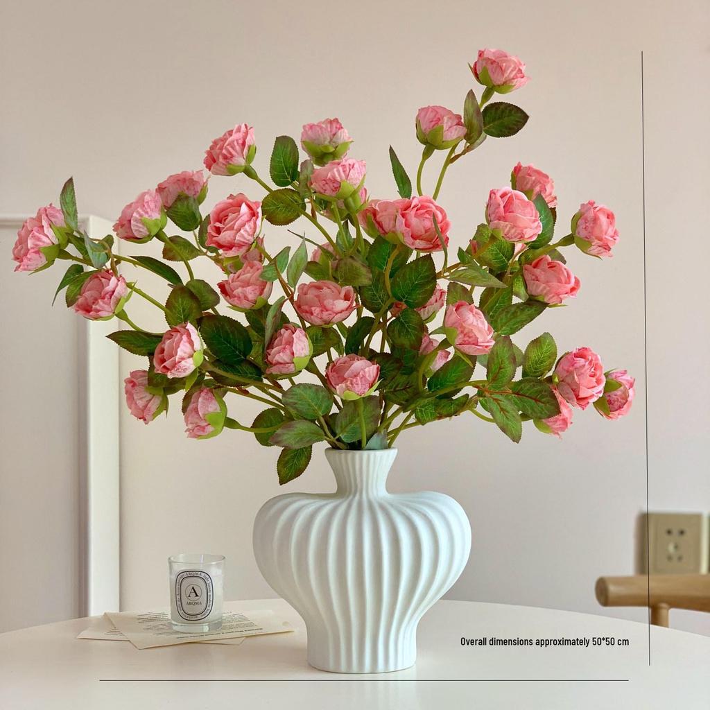 High-End Realistic Rose Arrangement In Ceramic Vase – Artificial Floral Bouquet for Living Room Decor